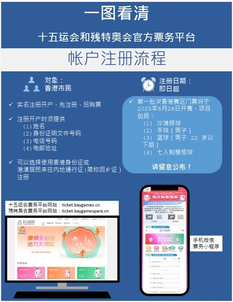 十五运会及残特奥会票务安排和官方票务平台帐户註册流程