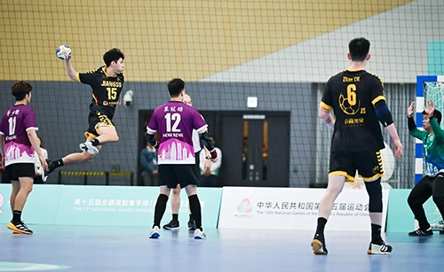 香港男子handball隊和江蘇男子handball隊在第十五屆全國運動會handball（男子）測試賽作賽。